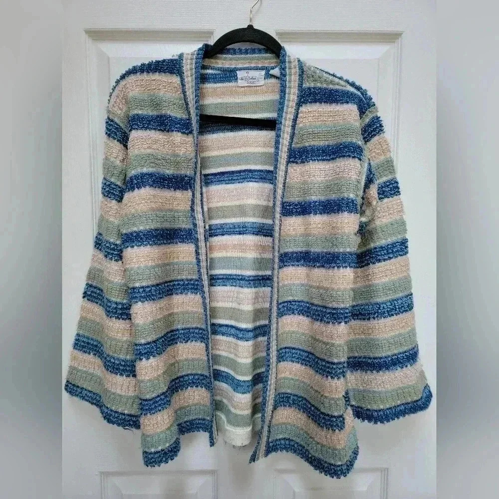 Riddles By Elliot Vintage Knit Striped Textured Open Front Sweater Size Medium